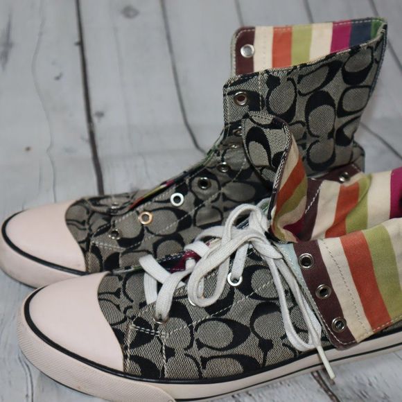 Coach Bonney Gray/Black and Striped High Top Sneakers Women's Size 9.5 - Picture 3 of 8